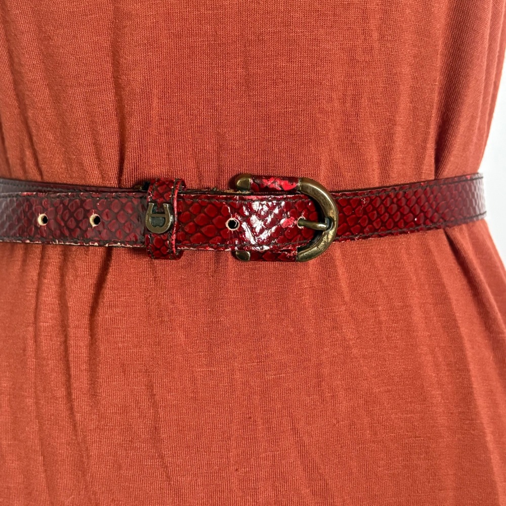Etienne Aigner Vintage Womens Red Snakeskin Embossed Leather Skinny Belt 26